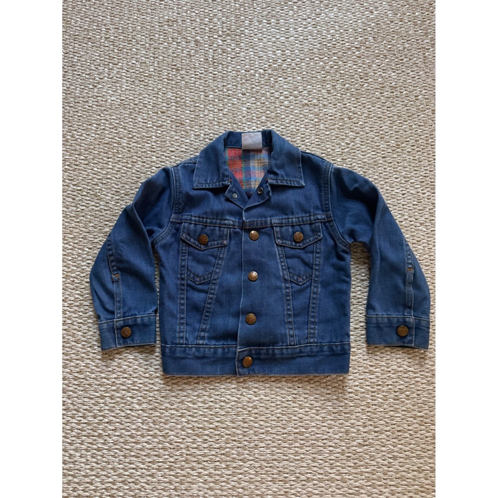 Billy the Kid Vintage Kids Denim‎ Trucker Jacket Plaid Lined Jean retro size 5